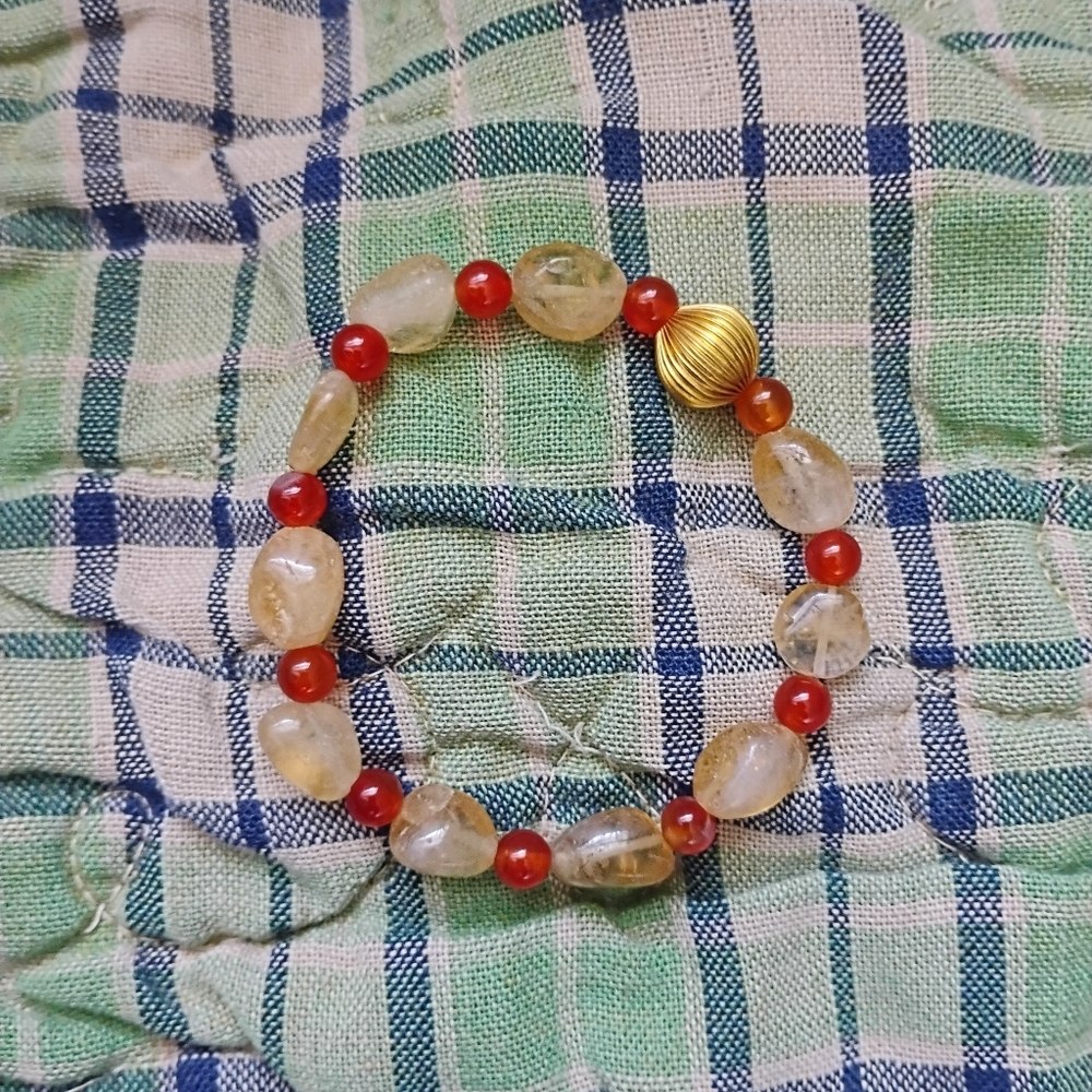 Handmade Citrine + Carnelian Beaded Stretch Bracelet